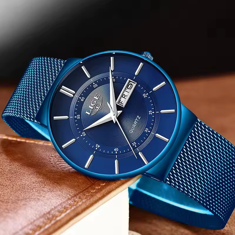 LIGE Armbanduhr, Quarz, Edelstahl, Blau, Herren - Bild 3