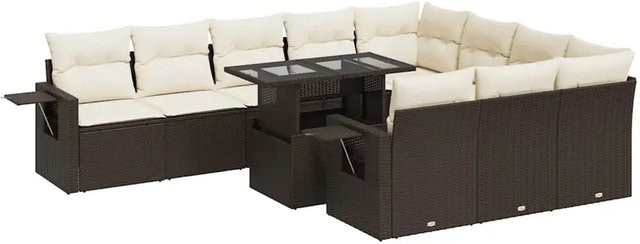 vidaXL 11-teilige Garten-Sofagarnitur in U-Form aus braunem Poly-Rattan mit Kissen und pulverbeschichtetem Stahlgestell - Bild 1