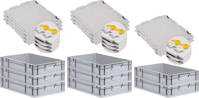 PROREGAL SuperSparSet 8x Eurobox NextGen Grip mit Scharnierdeckel und gelben Schiebeschnappverschlüssen, Grau, H x B x T: 12 x 40 x 60 cm, 23 Liter - Bild 1