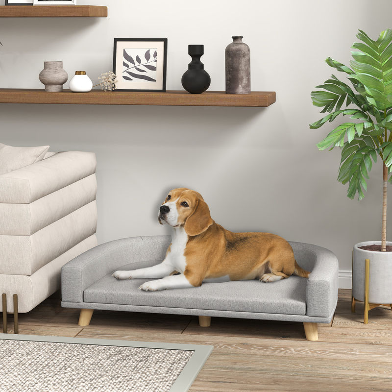 PawHut Hundesofa Grau mit Kissen und Kiefernholzbeinen, B/T/H: 98 x 67 x 25 cm - Bild 2
