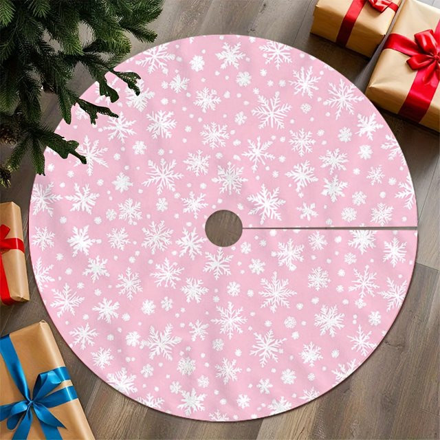 VIKAMA Weihnachtsbaumrock in Rosa mit Schneeflocken-Design und Schleifenmitten für deine Weihnachtsdekoration - Bild 1