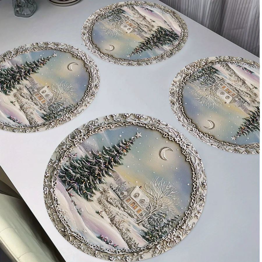 VIKAMA 4-teiliges Tischset Weihnachts-Schneeszene für deine Feiertags-Tischdekoration - Bild 2