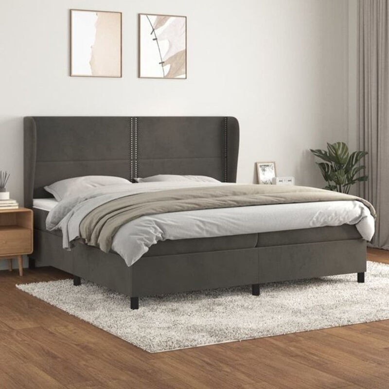 Vidaxl Boxspringbett mit Matratze aus Samt in Anthrazit, B/T: 200 x 200 cm - Bild 1