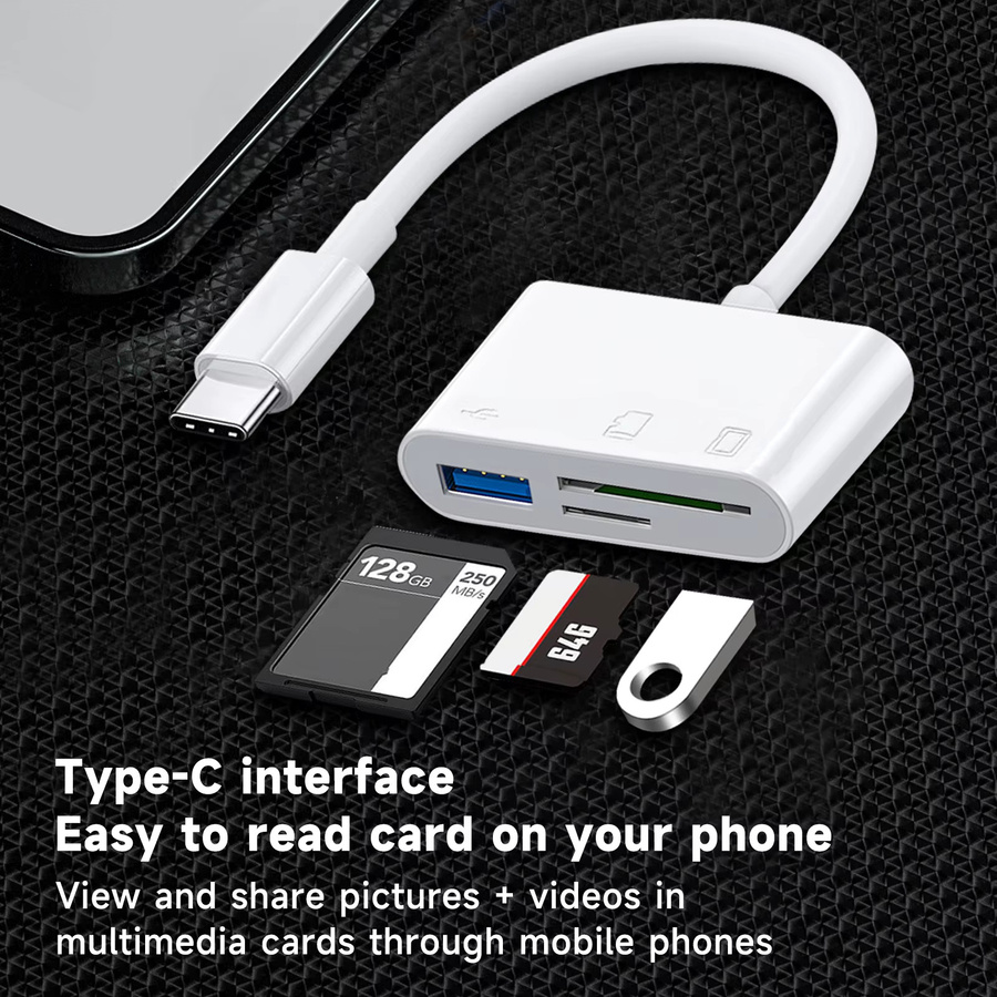 USB-C OTG Kartenleser in Weiß für SD und TF Speicherkarten zur Datenübertragung für Laptop, Handy und Tablet - Bild 3
