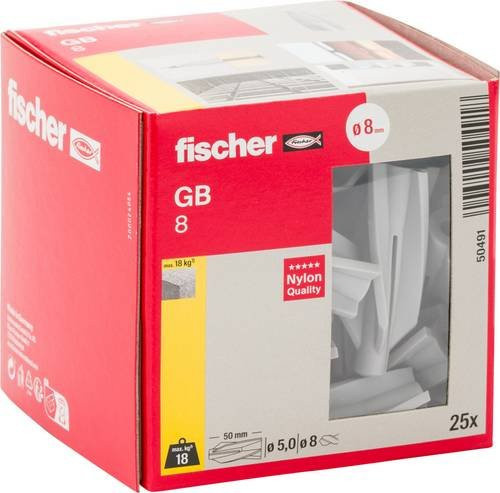 Fischer Gasbetondübel GB 8 aus Nylon in Grau, Länge: 50 mm, Durchmesser: 8 mm, 25 Stück - Bild 2