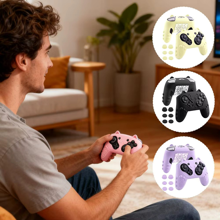 Silikon-Schutzhülle für Switch 2 Pro Controller mit Daumenkappen in Gelb, rutschfeste Hautabdeckung für dein Gaming-Zubehör - Bild 2