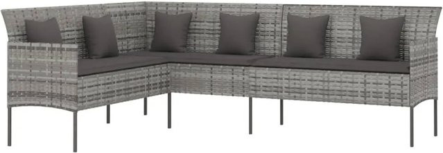 vidaXL Gartensofa in L-Form aus Polyrattan mit Kissen, Grau/Anthrazit, B/T/H: 220 x 162 x 79,5 cm - Bild 1