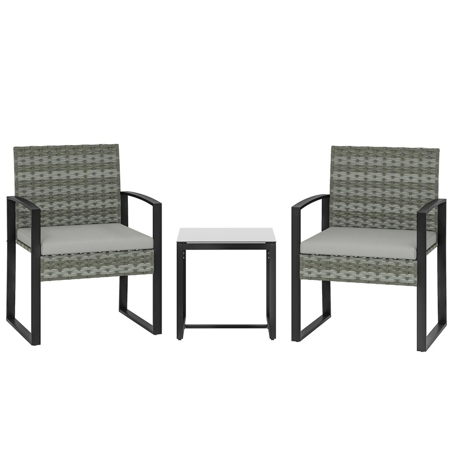 Furnicato Rattan Bistroset 3-teiliges Gartenmöbel-Set mit 2 Gartenstühlen und Couchtisch in Hellgrau - Bild 2