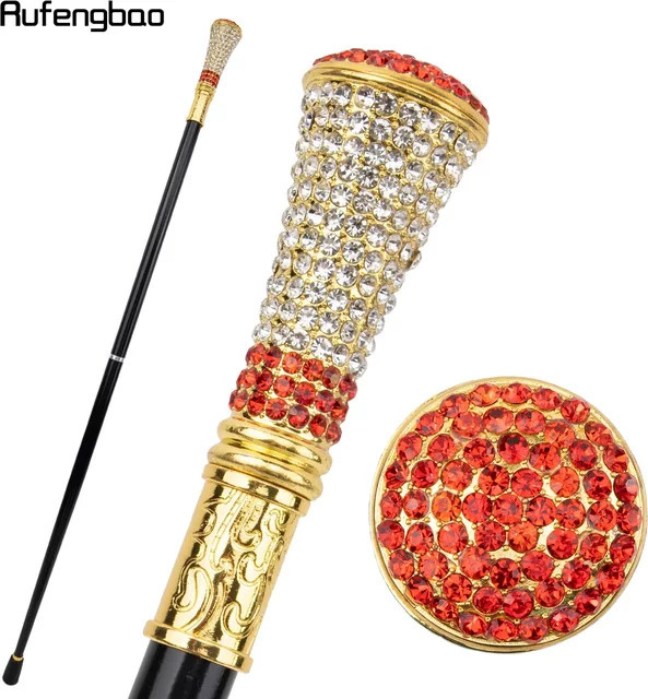 Rufengbao Goldener roter künstlicher Diamant-Gehstock, dekorativer Gehstock - Bild 1