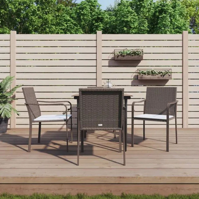 5-tlg. moderne Garten-Essgruppe aus Poly-Rattan und Stahl mit Kissen und Glas von vidaxl in Braun, Schwarz und Creme - Bild 1