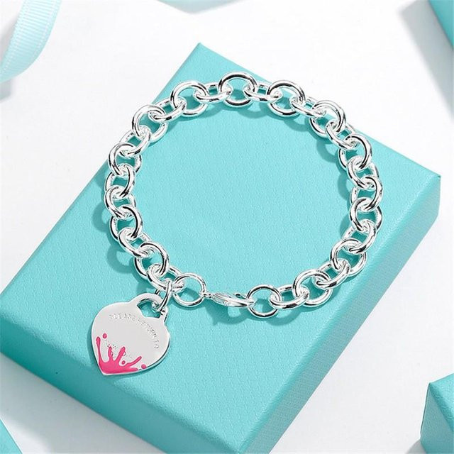 FFJB Armband, Legierung, Herzform, Emaille Anhänger, Weiß, Damen, 21 cm - Bild 1