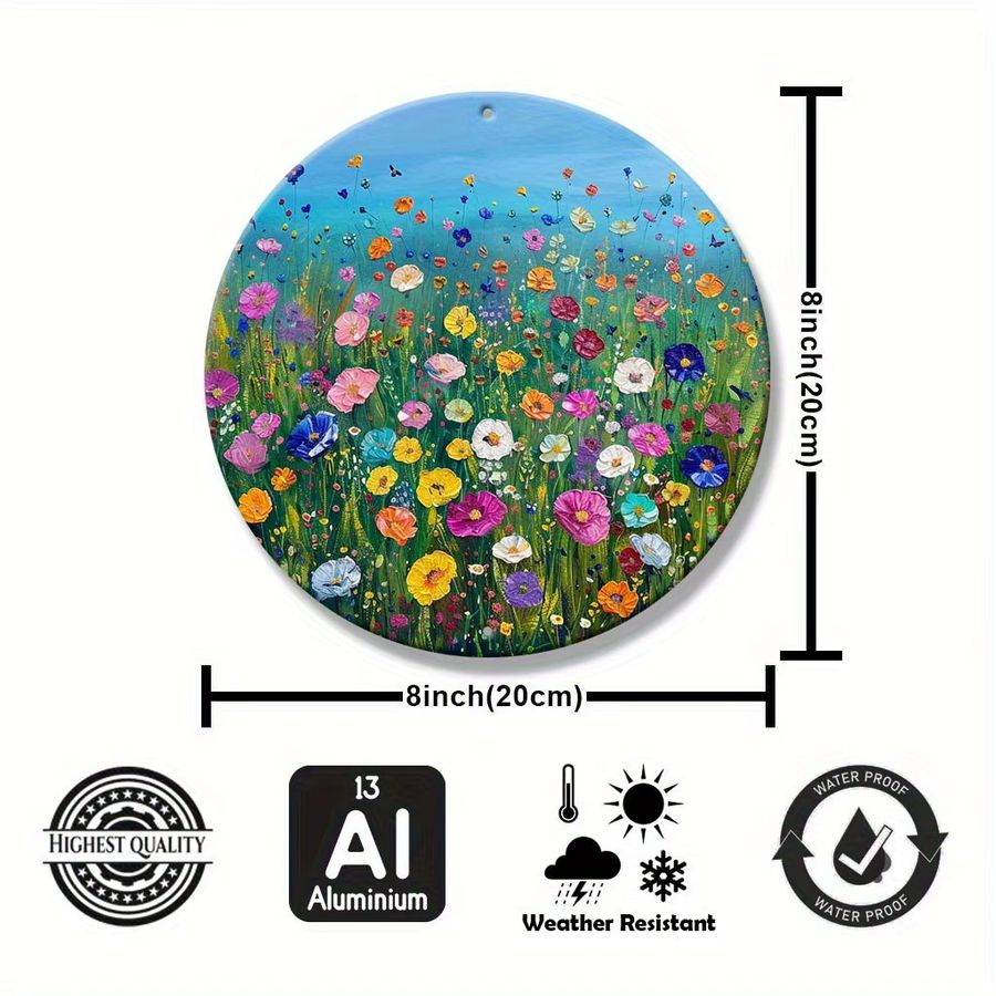 Rundes Aluminiumschild Potdemiel Vibrant Wildflower Bloom mit floralem Blumenmotiv in Multicolor, Durchmesser: 20 cm - Bild 3