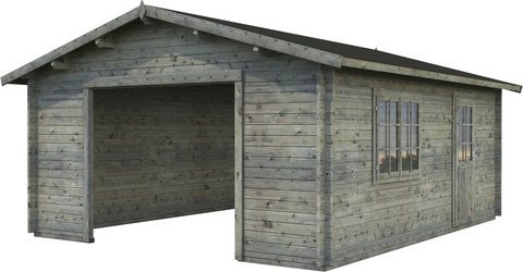 Palmako Holzgarage Roger ohne Tor in Grau mit Doppelfenster und Nebeneingangstür, B/T: 450 x 550 cm - Bild 3