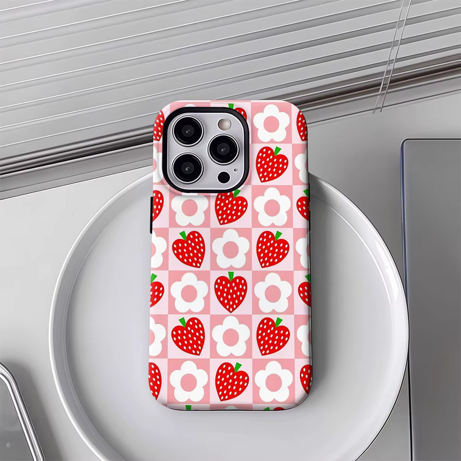 Erdbeerblumen Handyhülle für Apple iPhone 17 16 15 14 13 12 11 Pro Max Plus mit doppelschichtiger Rückseite in Multicolour - Bild 2