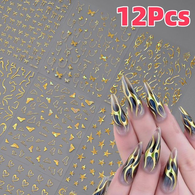 HotPress Nagelaufkleber, Gold, Metallic, 12 Stück - Bild 1