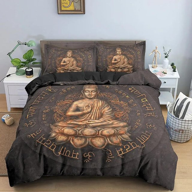 Böhmisches Buddha-Bettwäscheset mit Mandala-Design, braun, 2-teilig bestehend aus Bettbezug und Kissenbezug, B/H: 135 x 200 cm - Bild 1