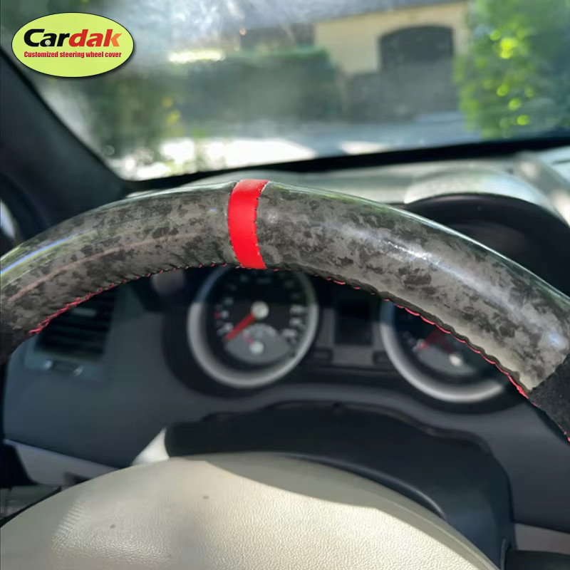 Cardak Lenkradbezüge aus geschmiedetem Carbon-Leder und schwarzem Wildleder für Renault Megane 2, Scenic 2 und Kangoo, Farbe: Schwarz - Bild 2