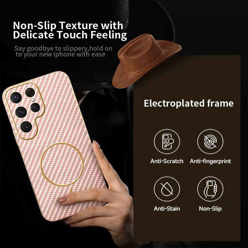 EHUIDE Magnetische Stoßfeste Schutzhülle aus Carbon Faser und TPU für Samsung Galaxy S25 Ultra S24 FE S26 S23 S22 S21 in Schwarz - Bild 1