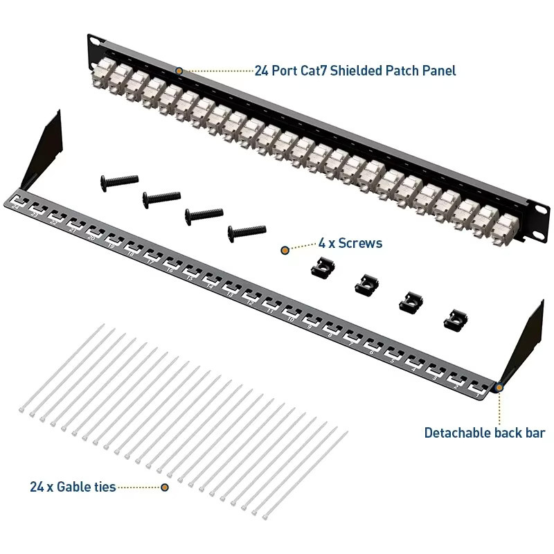 ZoeRax RJ45 Patchpanel Schwarz mit CAT7 Keystone-Buchsen, 1U 19-Zoll geschirmtes Ethernet LAN Patchpanel mit abnehmbarer Rückwand für CAT7/6A Kabel - Bild 6
