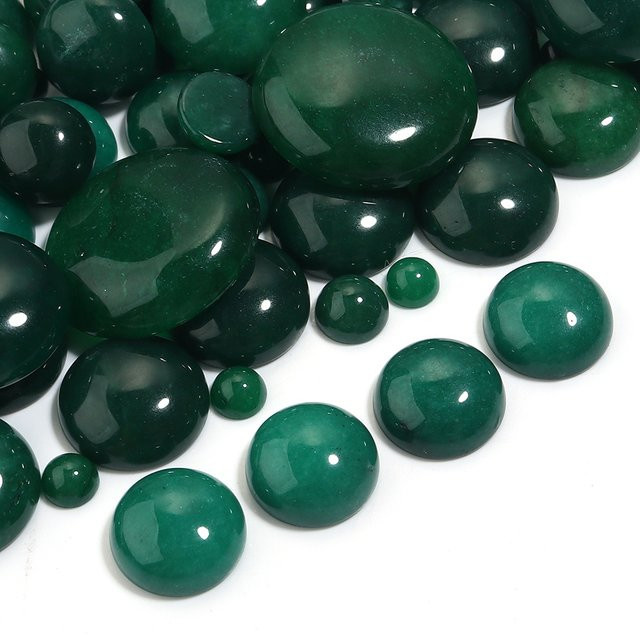 Naturstein grüner Jade-Cabochon, rund, Flatback, DIY-Schmuckherstellung - Bild 1