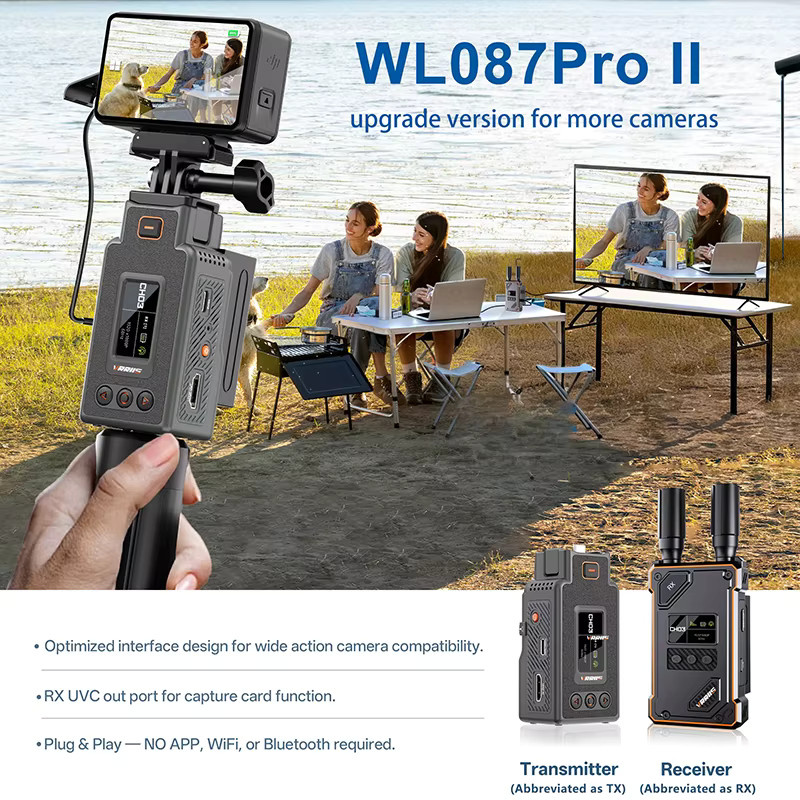 VRRIIS WL087Pro II Drahtloser HDMI-Extender Video-Sender in Schwarz für DJI Pocket 3, DJI Action 5, DJI Action 6 und Insta360 Ace - Bild 2
