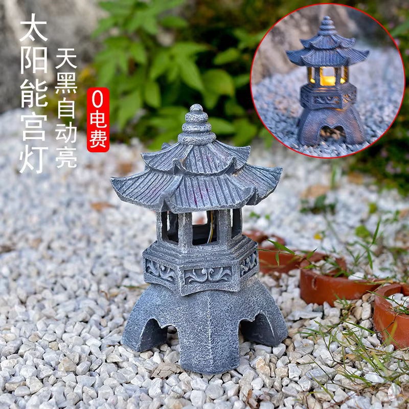 Solarbetriebene Zen Garten Statue als chinesische Pagoden Laterne aus Steinoptik für deinen Hof - Bild 4