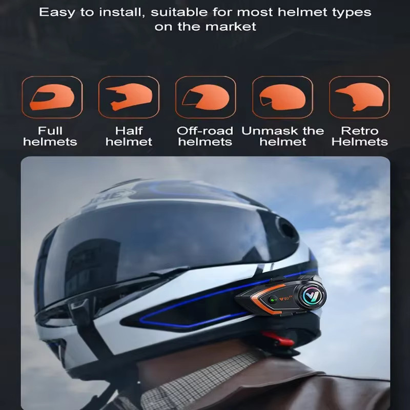 XINOWY Y80 2X Motorradhelm-Intercom Bluetooth-Headset V5.3 mit Freisprechfunktion und Geräuschunterdrückung in Schwarz - Bild 2
