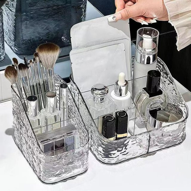 Luxuriöse trapezförmige Acryl-Aufbewahrungsbox für deinen Schreibtisch und Kosmetik, transparent - Bild 1