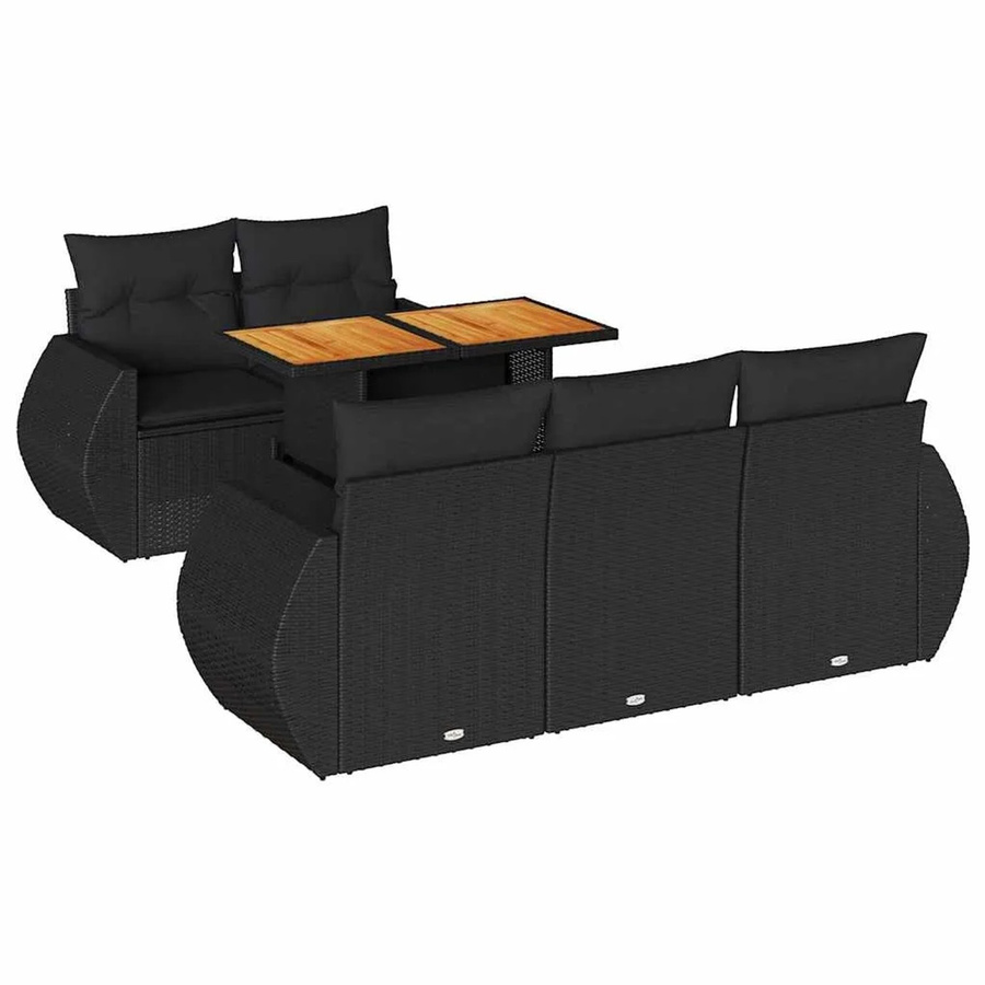 vidaXL 6-teilige Garten-Sofagarnitur aus Poly-Rattan und Akazienholz in Schwarz mit Kissen - Bild 2