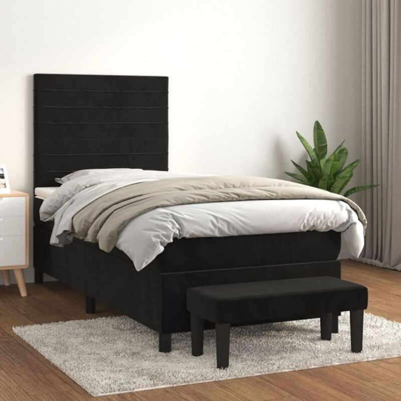 Vidaxl Boxspringbett mit Matratze in Schwarz aus Samt, B/T/H: 90 x 200 x 118 cm - Bild 1