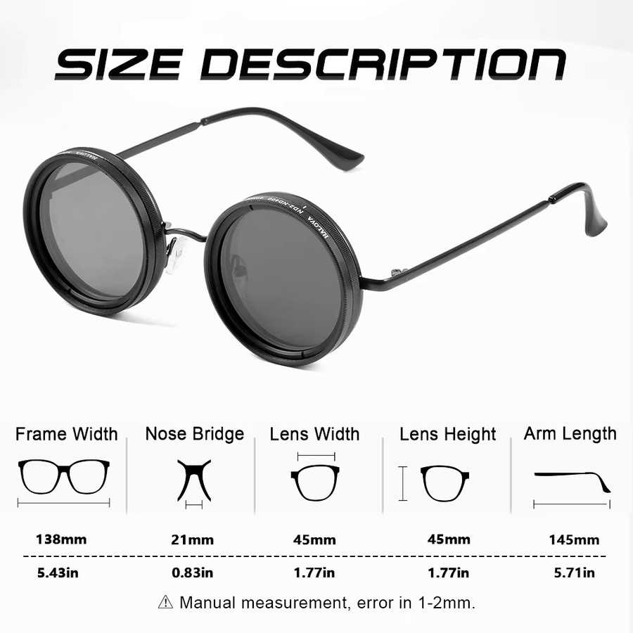CRIXALIS Sonnenbrille, rund, Vollrand, Metall, schwarz, Männer - Bild 2