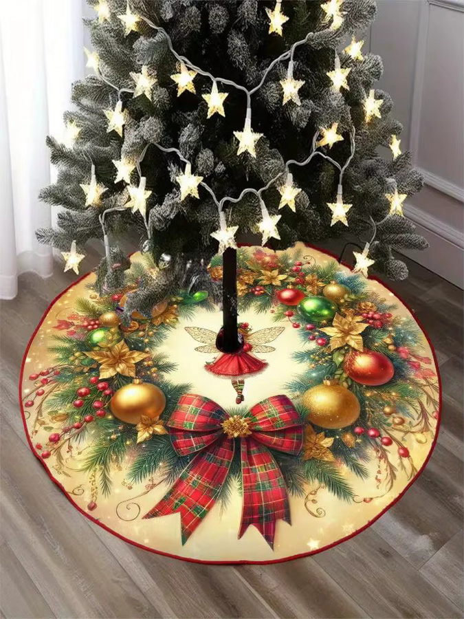 VIKAMA Weihnachtsbaumrock in Rot und Schwarz mit Blumenmuster und kariertem Rand im Vintage-Stil - Bild 7