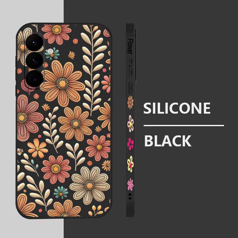 Handyhülle mit Vintage Blumen Druck für Samsung Galaxy S25 S24 S23 S22 Ultra Plus FE A56 A17 A16 A36 A55 A54 A15 Soft Cover in Beige, Weiß und Multicolour - Bild 1