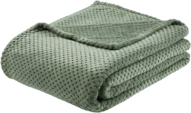 Mömax Kuscheldecke Lars in Grün, Fluffy Jacquard mit geometrischem Muster, B/T: 140 x 180 cm - Bild 1
