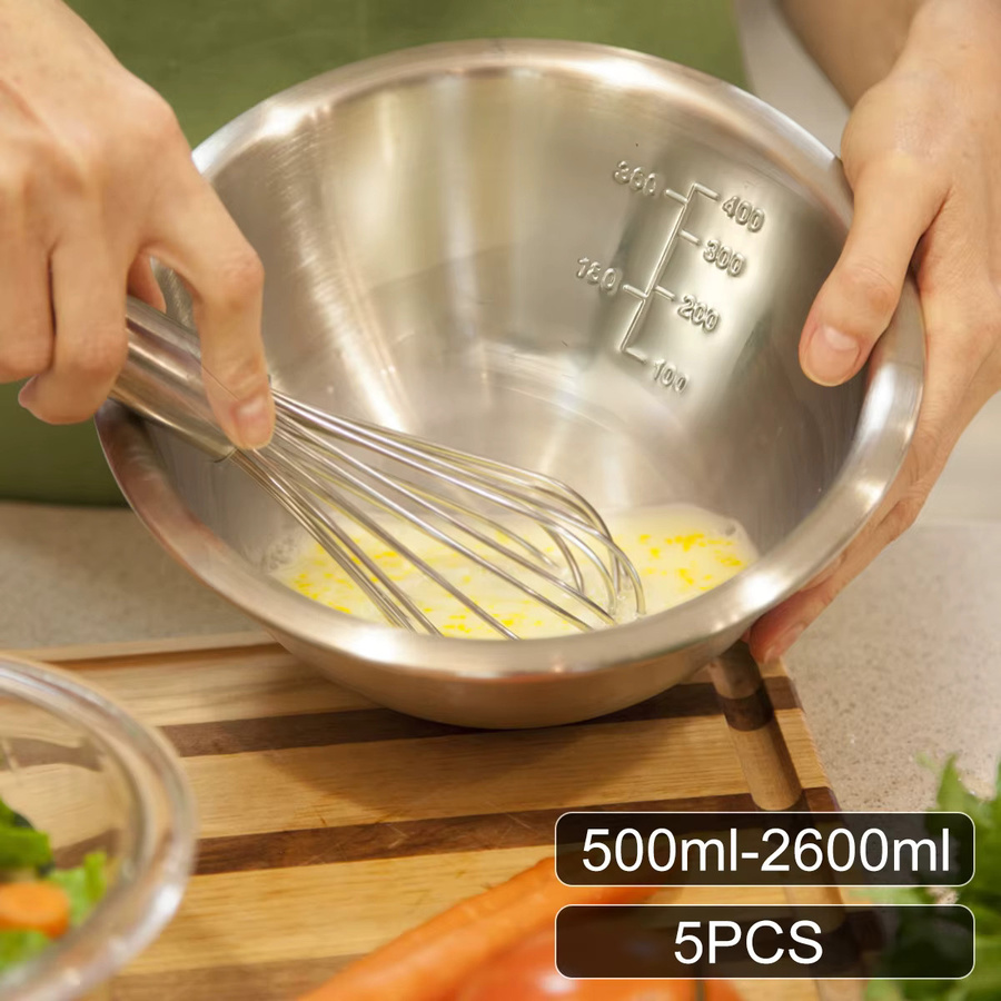 5-teiliges Willstar Rührschüssel-Set aus Edelstahl in Silber, runde Nistschüsseln für die Küche zum Kochen, Backen und zur Lebensmittelaufbewahrung - Bild 2