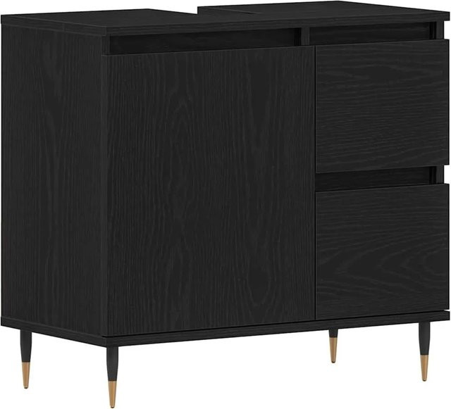 vidaXL Badezimmerschrank in Schwarz und Eiche Optik mit Tür und Wandmontage, B/T/H: 65 x 33 x 60 cm - Bild 1
