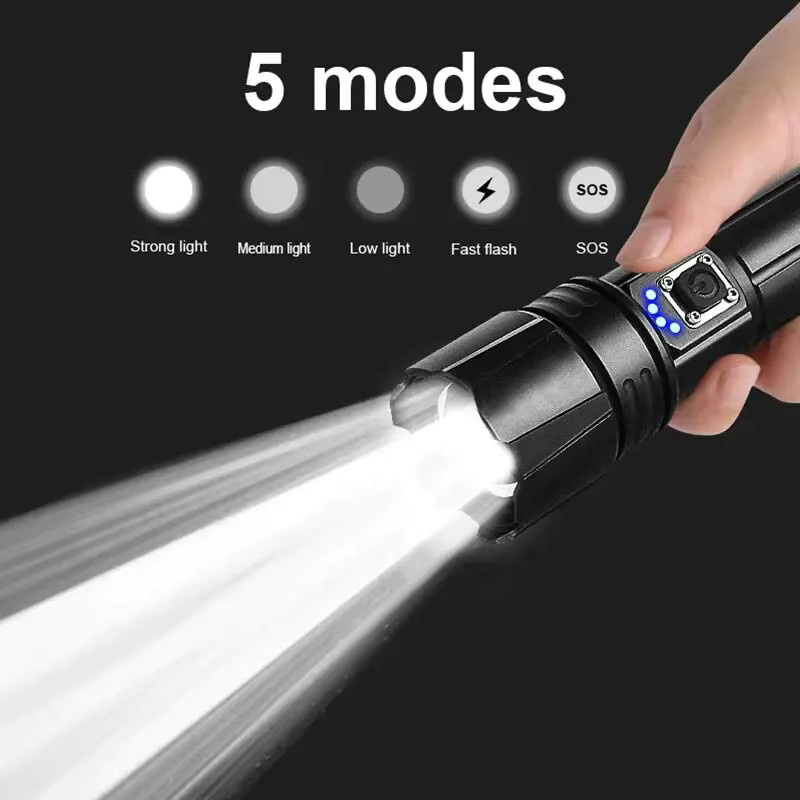 ESMARTER Taktische LED-Taschenlampe mit Laser-Docht, wiederaufladbar, Schwarz - Bild 2