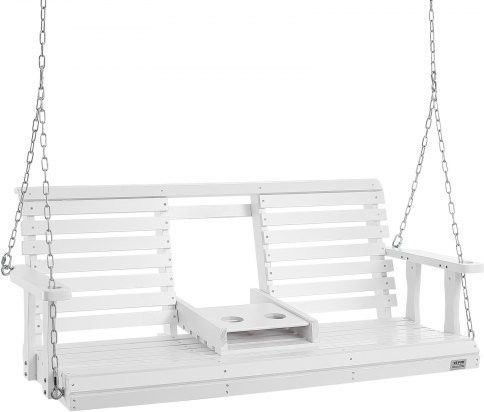 VEVOR Hollywoodschaukel aus Zedernholz in Weiß mit Aufhängeketten, B/T/H: 152,3 x 71,0 x 60,0 cm - Bild 1