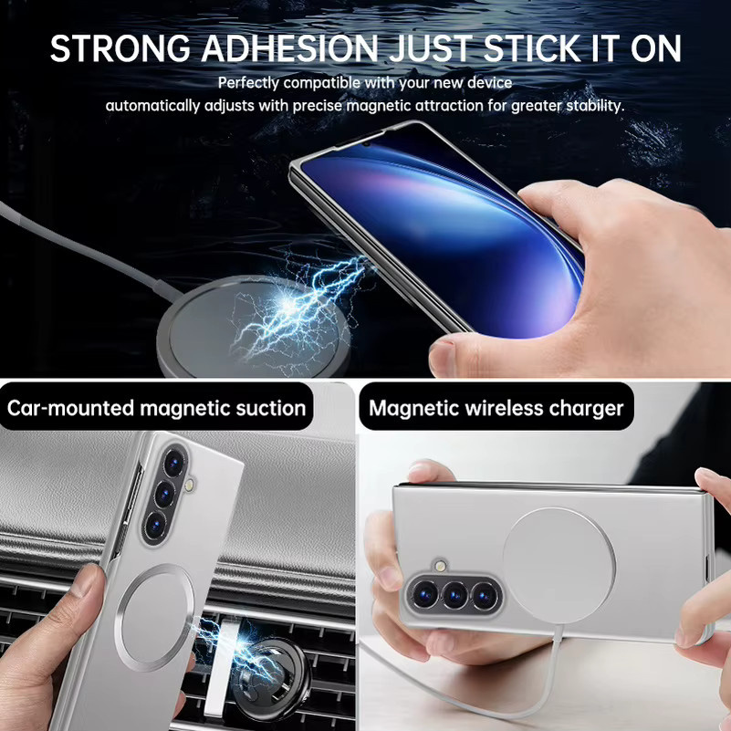 Ultradünne MagSafe-kompatible Magnetring-Handyhülle für Samsung Galaxy Z Fold (Modelle 4, 5, 6, 7, 8) mit luxuriöser Metallic-Lackierung in Schwarz und Silber - Bild 2