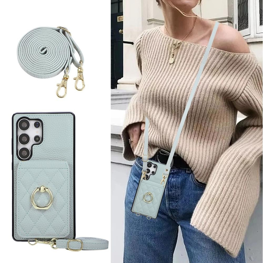 Gitter Crossbody Karten Bumper Handyhülle mit Ständer und Ring für Samsung Galaxy S25 S24 S23 S22 Serie in Blau - Bild 2
