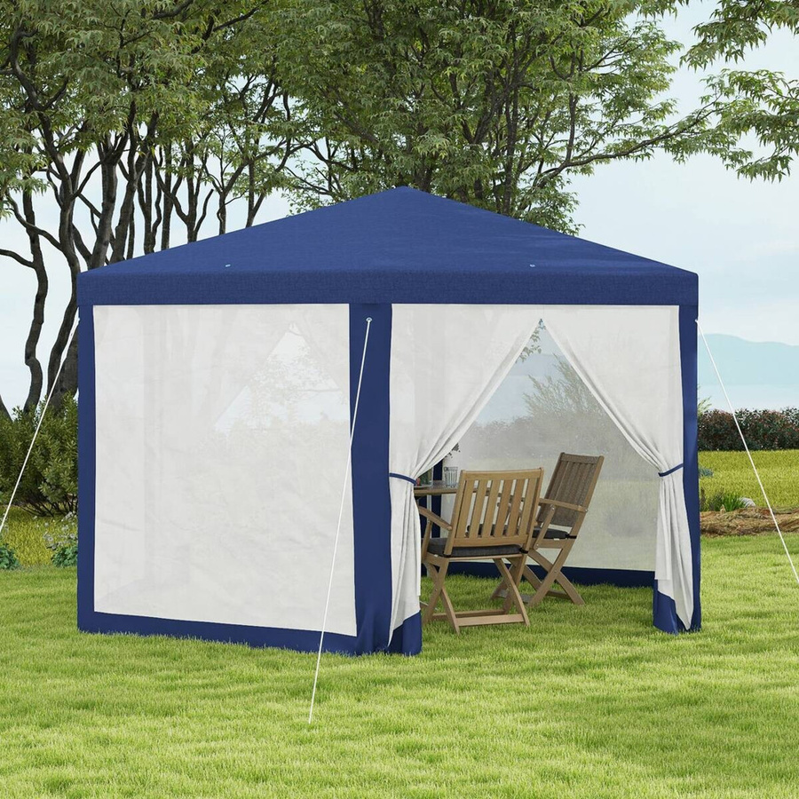 Outsunny Pavillon Sechseckig Blau mit 6 Seitenteilen und Moskitonetz, B/H/L: 341,2 x 250 x 394 cm - Bild 5