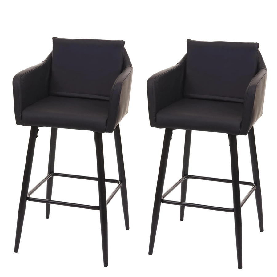 PROREGAL 2er-Set Barhocker mit Lehne und Fußablage aus Metall und Kunstleder in Schwarz, Sitzhöhe: 74 cm - Bild 2