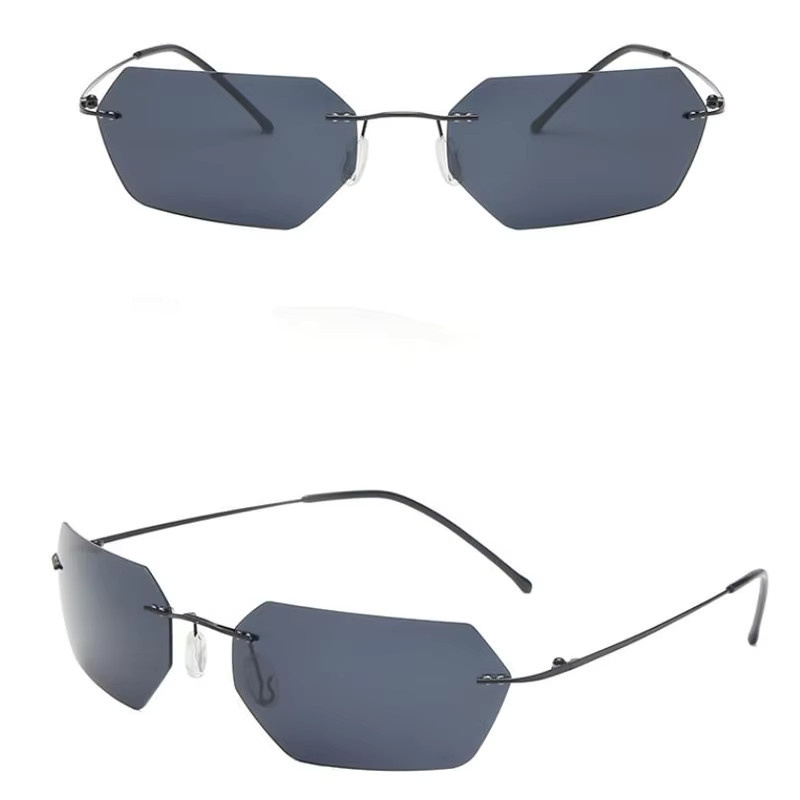ISENGHUO Sonnenbrille, randlos, rechteckig, Metall, schwarz, Herren, polarisiert - Bild 3