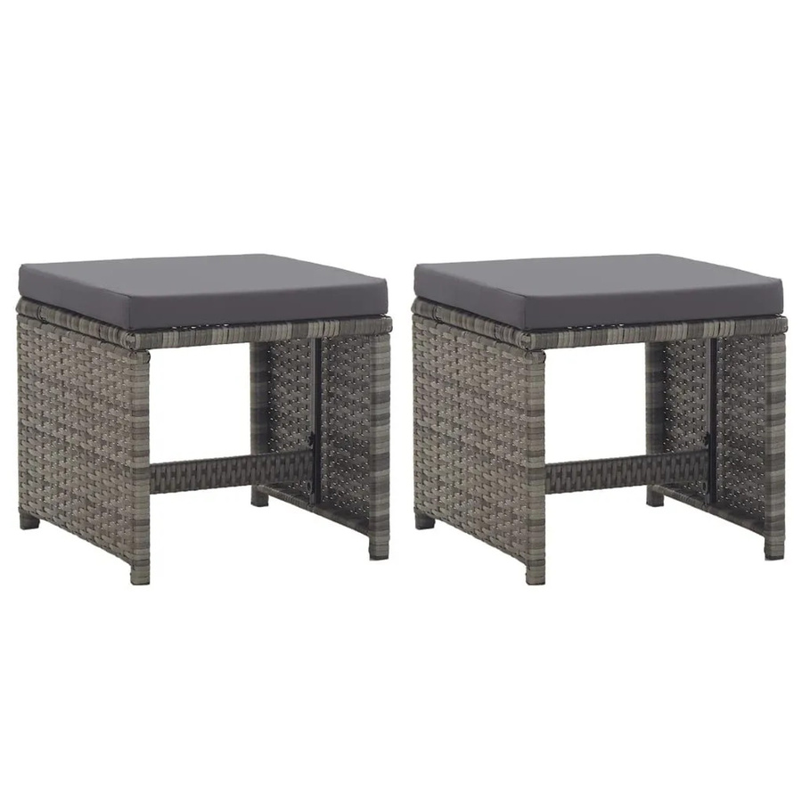 vidaXL Gartenhocker 2er Set aus Poly Rattan mit Sitzkissen in Anthrazit - Bild 2