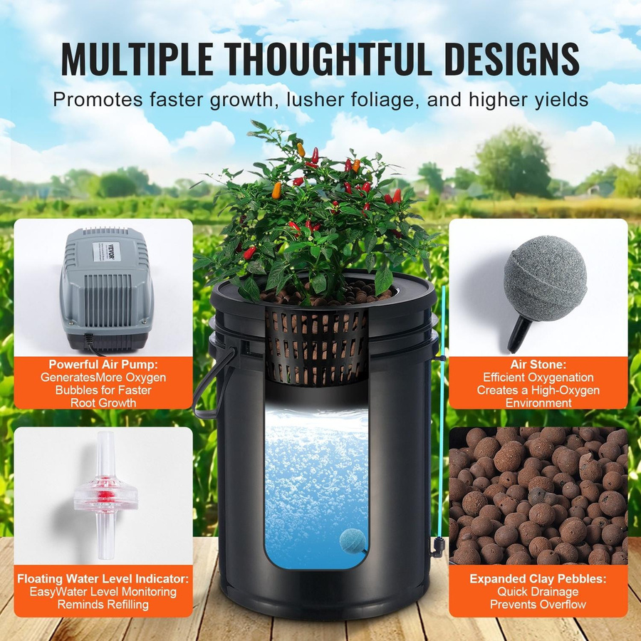 Buying Solutions MB DWC Hydroponik Anbausystem Deep Water Culture mit Tropfbewässerungs-Kit und 4 Eimern für Blattgemüse - Bild 3