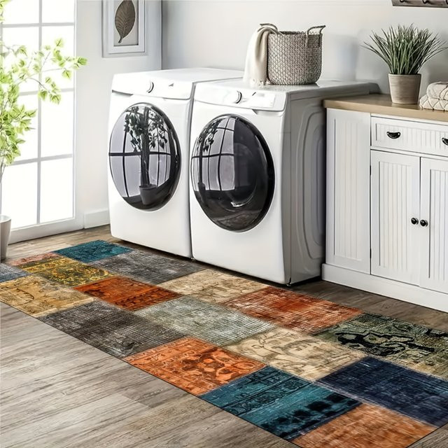 VIKAMA Retro Plaid Teppich in Multicolour für Wohnzimmer, Küche und Schlafzimmer, B/T: 120 x 40 cm - Bild 1