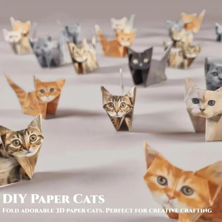 DIY Origami-Set für Katzen und Hunde mit vorbereiteten Linien, 50 oder 100 Blatt buntes Bastelpapier für 3D-Kunsthandwerk und Schreibtischdekoration - Bild 3