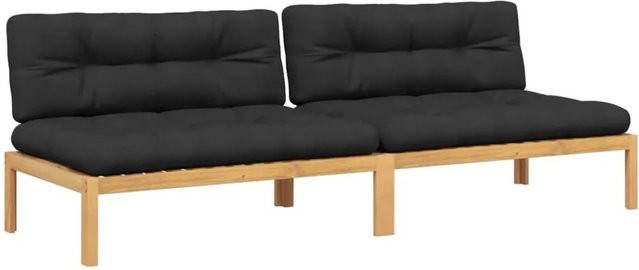vidaXL Garten-Mittelsofas aus Akazienholz mit Kissen, 2er-Set, Schwarz-braun - Bild 1