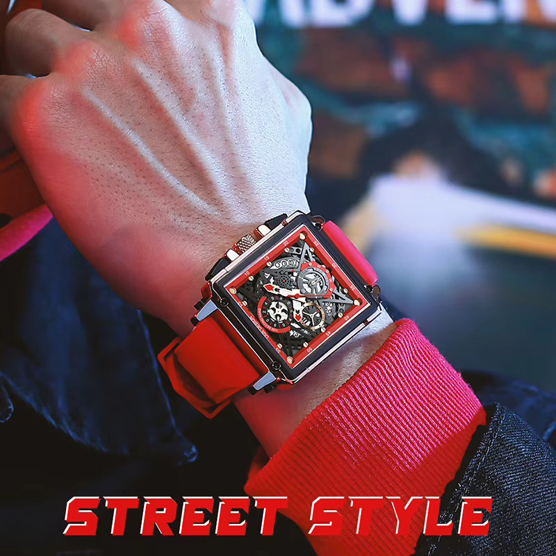LIGE Armbanduhr Chronograph, Quarz, Rot, Silikon, Herren - Bild 3