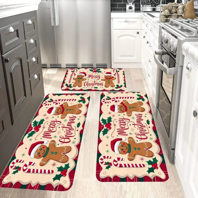 VIKAMA Cartoon Lebkuchenmann Teppich Rutschfeste Bodenmatte für Küche und Eingangsbereich in Weihnachtsdesign - Bild 1